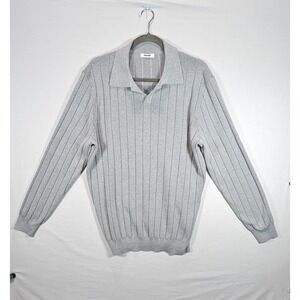 COOFANDY Mens L Gray Ribbed Knit Polo Sweater Casual Classic Modern